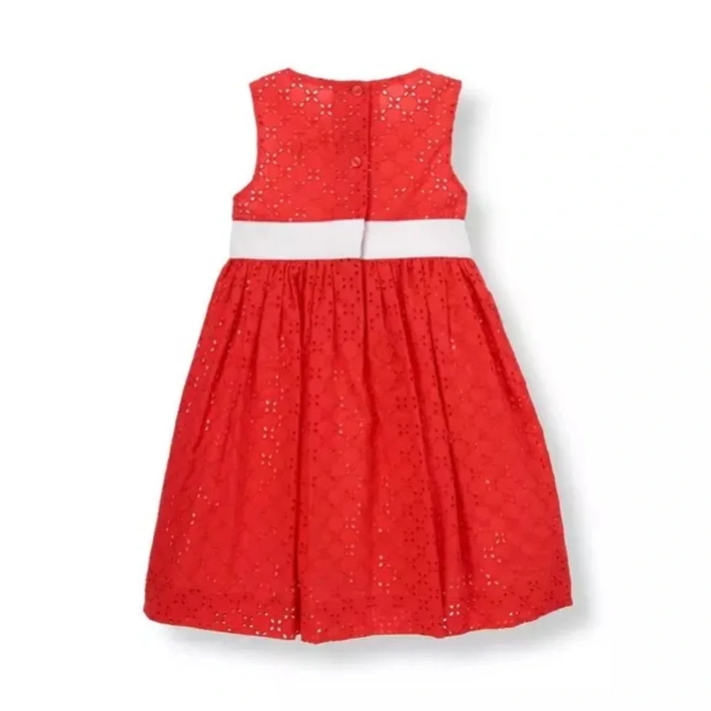 Janie and Jack Eyelet Bow Sleeveless‎ Dress in Vintage Red Size 3